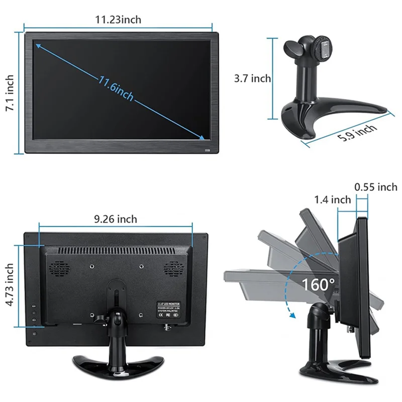 RX-102A 11.6-inch 1366*768 Monitor Desktop / Wall-mounted Display with Remote Control - UK Plug