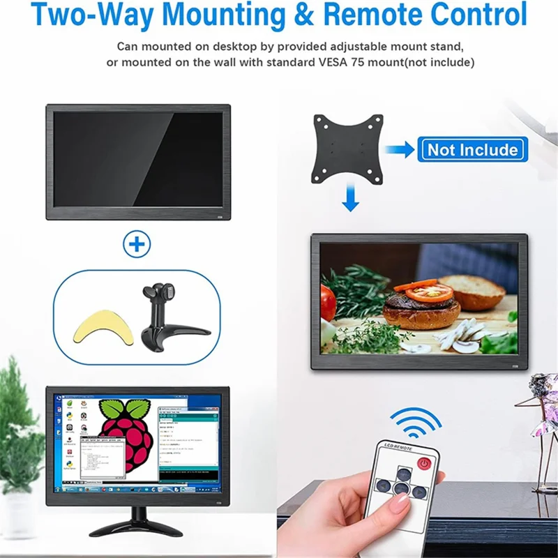 RX-102A 11.6-inch 1366*768 Monitor Desktop / Wall-mounted Display with Remote Control - UK Plug