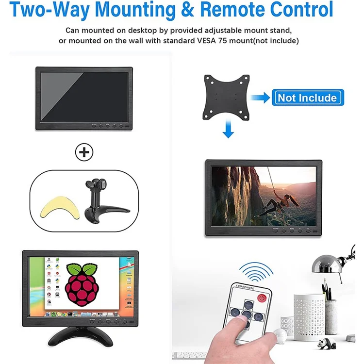RX-101A 10.1-inch Security Monitor Portable Display with Remote Control - EU Plug