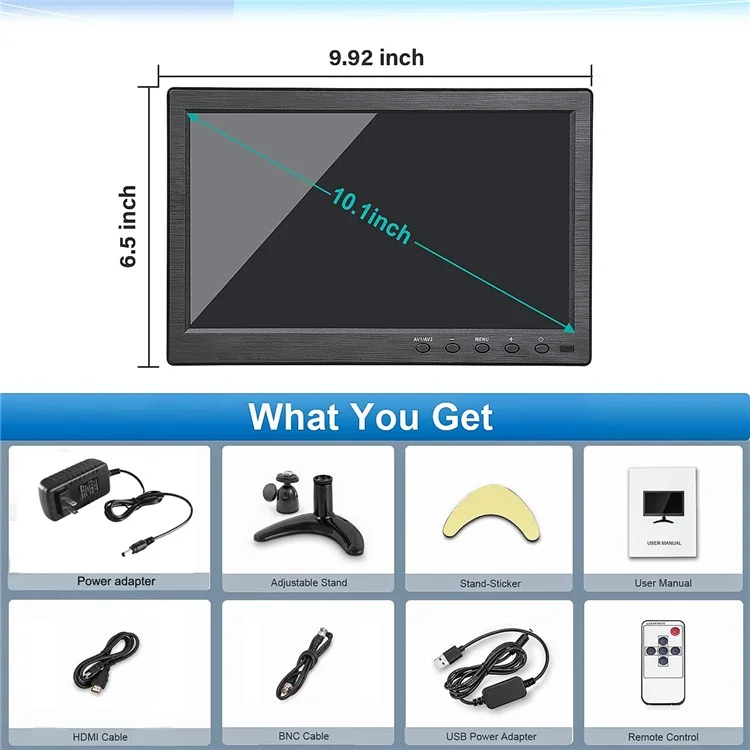 RX-101A 10.1-inch Security Monitor Portable Display with Remote Control - EU Plug