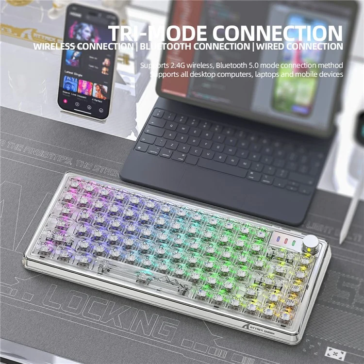 ATTACK SHARK K75 RGB Wireless Hot-swappable Mechanical Keyboard Three Mode Bluetooth-compatible Transparent Keyboard - Black