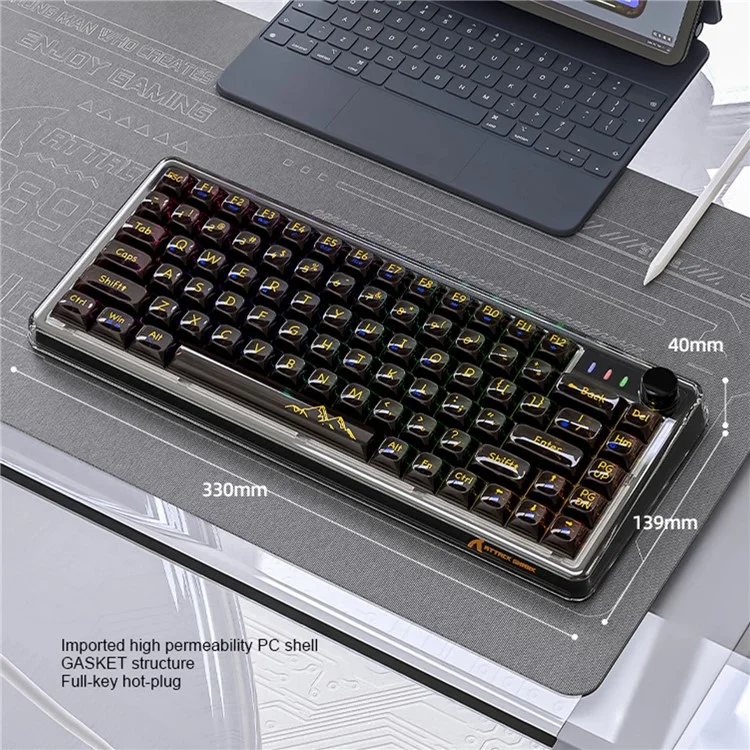 ATTACK SHARK K75 RGB Wireless Hot-swappable Mechanical Keyboard Three Mode Bluetooth-compatible Transparent Keyboard - Black