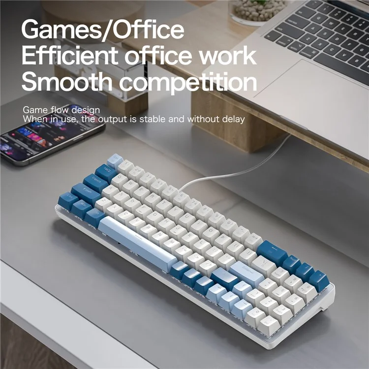 ZIYOULANG K65 78 Keys Hot Swappable Mechanical Keyboard RGB Light USB Wired Keyboard - Blue+Blue Switch