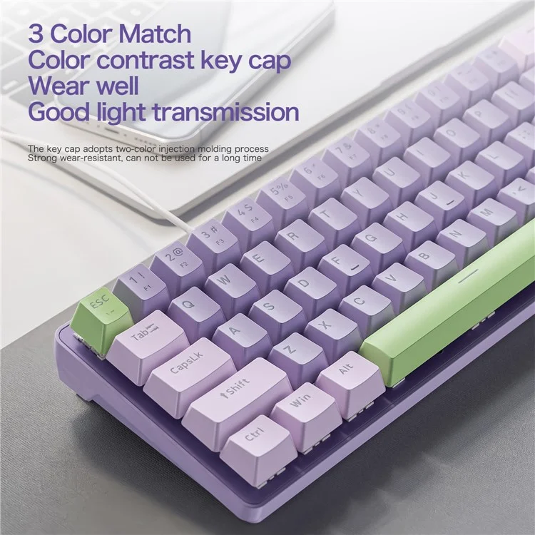 ZIYOULANG K65 78 Keys Hot Swappable Mechanical Keyboard RGB Light USB Wired Keyboard - Blue+Blue Switch