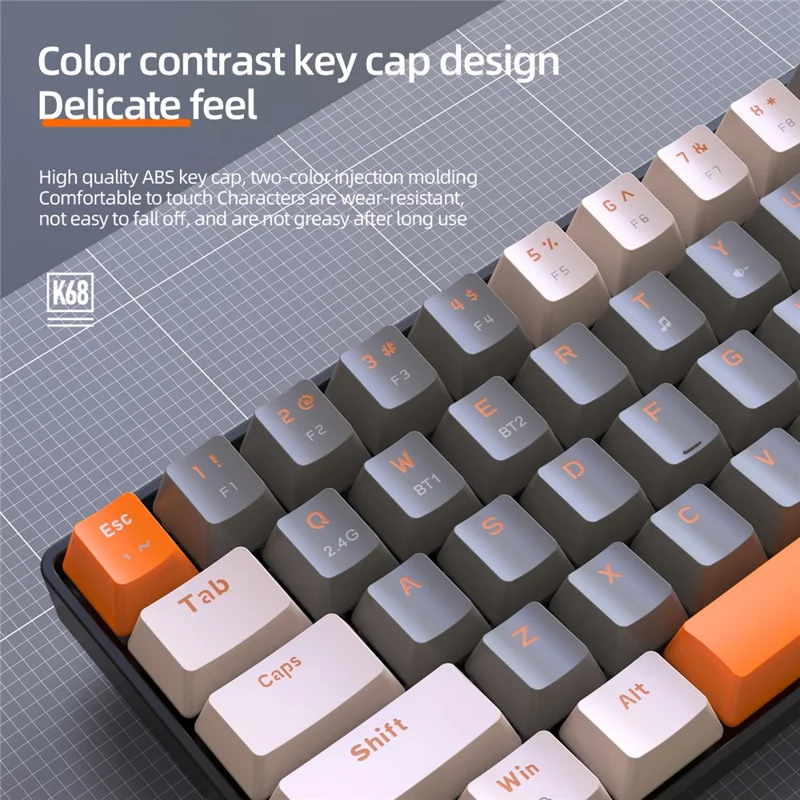ZIYOULANG K68 Wireless Mechanical Keyboard 2.4G / Bluetooth-compatible Dual Mode 68-Key Keyboard - Glimmer+Red Switch