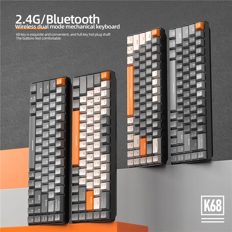 ZIYOULANG K68 Wireless Mechanical Keyboard 2.4G / Bluetooth-compatible Dual Mode 68-Key Keyboard - Milk Tea+Blue Switch