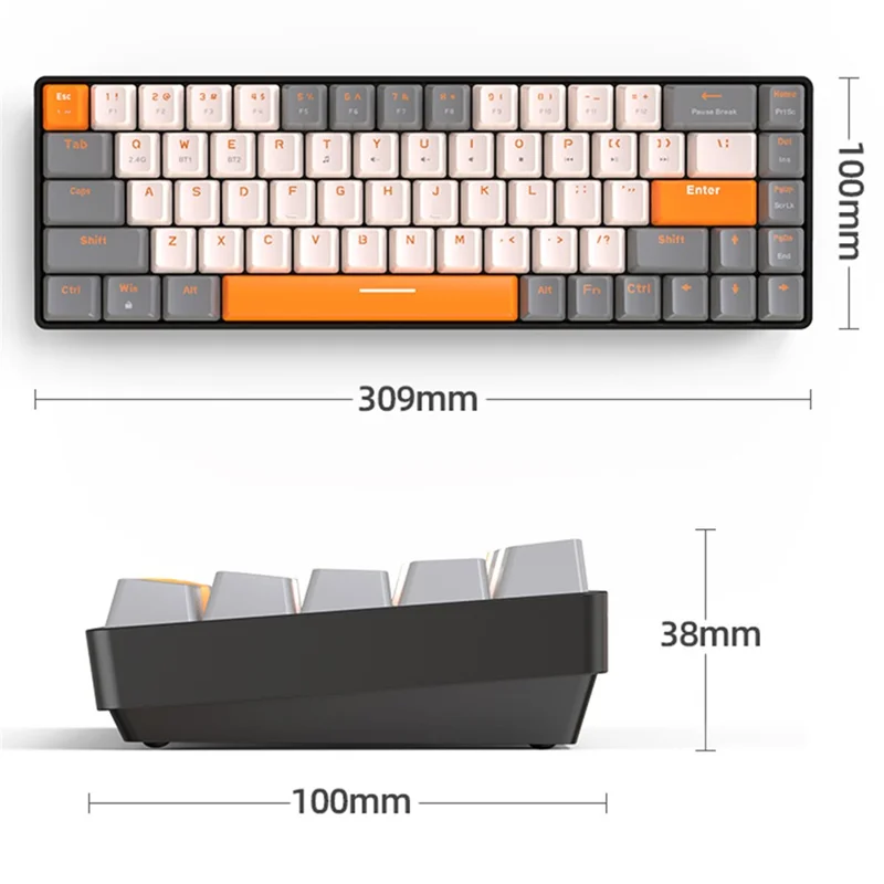 ZIYOULANG K68 Wireless Mechanical Keyboard 2.4G / Bluetooth-compatible Dual Mode 68-Key Keyboard - Dark Grey+Red Switch