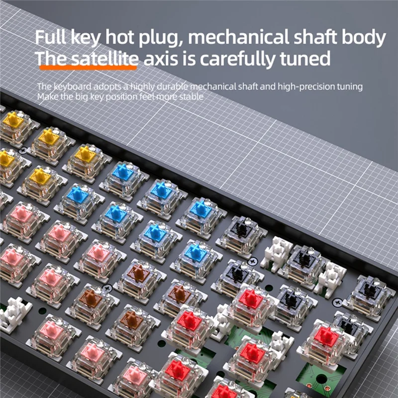 ZIYOULANG K68 Wireless Mechanical Keyboard 2.4G / Bluetooth-compatible Dual Mode 68-Key Keyboard - Business Grey+Red Switch