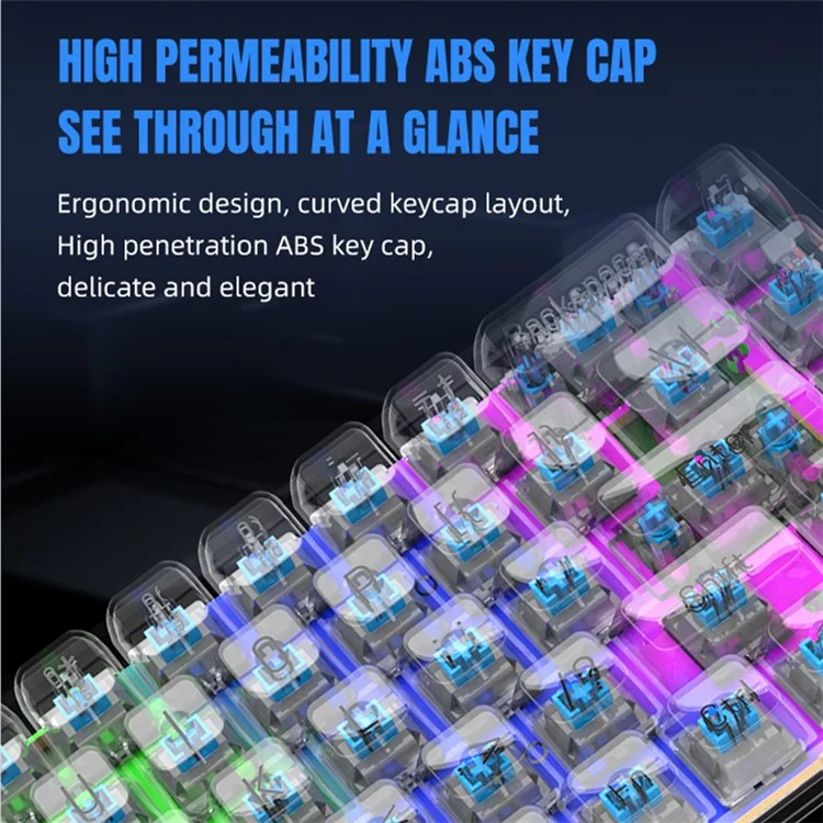 Y-FRUITFUL K60 68 Keys Type-C Wired Mechanical Keyboard RGB Light Transparent Keycaps Gaming Keyboard - Transparent White+Blue Switch