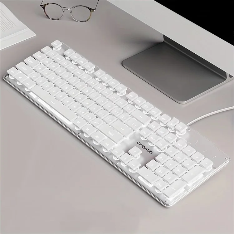 EWEADN GX710 Stylish Home Office Computer Laptop Keyboard USB Kabelgebundene Leise Beleuchtete Tastatur - Weiße Beleuchtung
