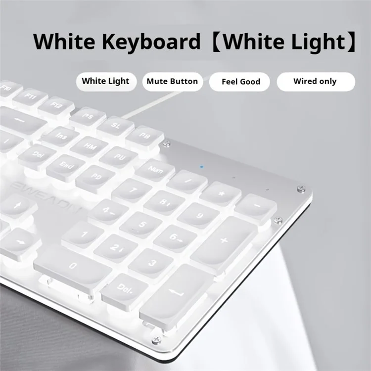 EWEADN GX710 Stylish Home Office Computer Laptop Keyboard USB Kabelgebundene Leise Beleuchtete Tastatur - Weiße Beleuchtung