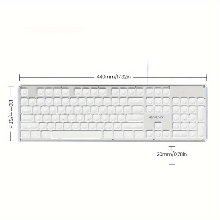 EWEADN GX710 Stylish Home Office Computer Laptop Keyboard USB Kabelgebundene Leise Beleuchtete Tastatur - Weiße Beleuchtung