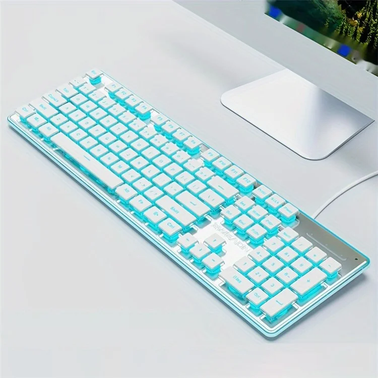 EWEADN GX710 Stylish Home Office Computer Laptop Keyboard USB Wired Mute Backlit Keyboard - Blue Backlit