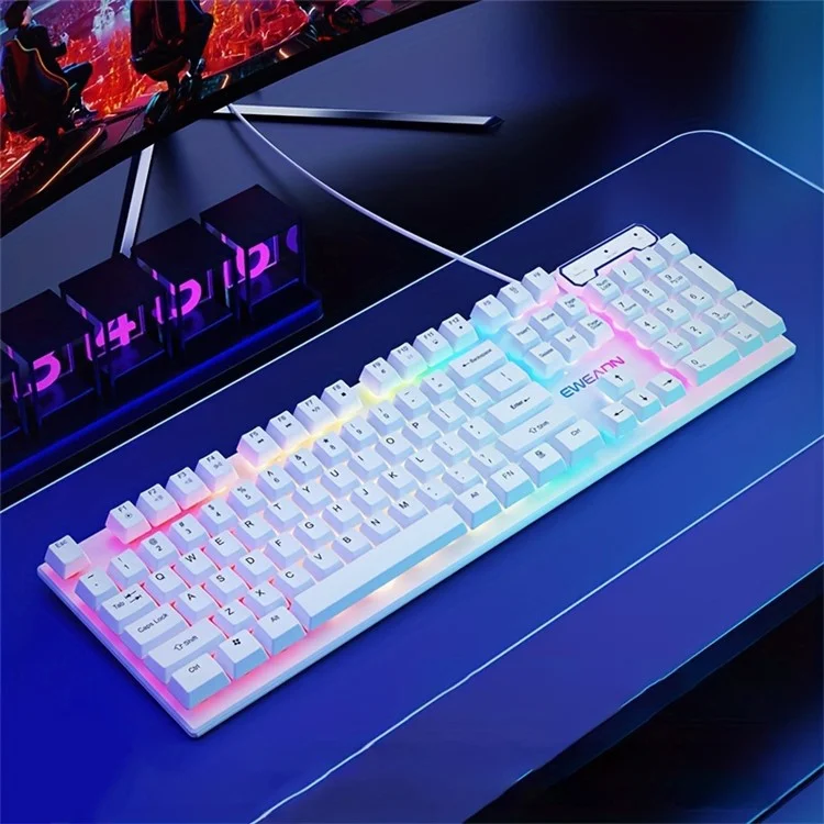 Clavier de jeu EWEADN GX330 pour ordinateur portable - Blanc / Arc-en-ciel