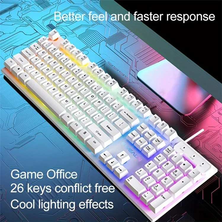 Clavier de jeu EWEADN GX330 pour ordinateur portable - Blanc / Arc-en-ciel
