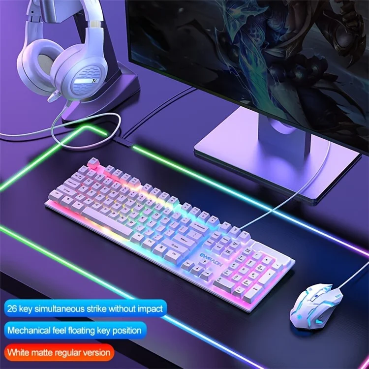 Clavier de jeu EWEADN GX330 pour ordinateur portable - Blanc / Arc-en-ciel