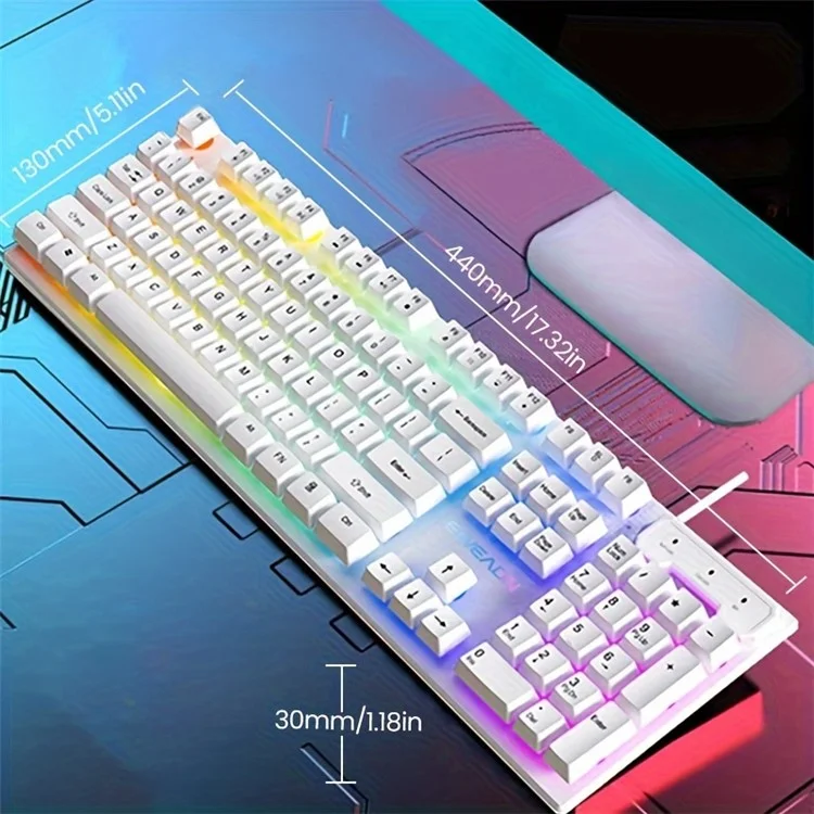 Clavier de jeu EWEADN GX330 pour ordinateur portable - Blanc / Arc-en-ciel