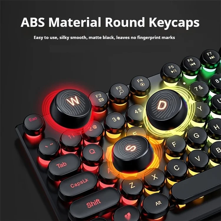 EWEADN GX30 Retro Punk Computer Laptop Keyboard USB Verkabelt Beleuchtetes Gaming-Keyboard - Schwarz / Regenbogenfarben