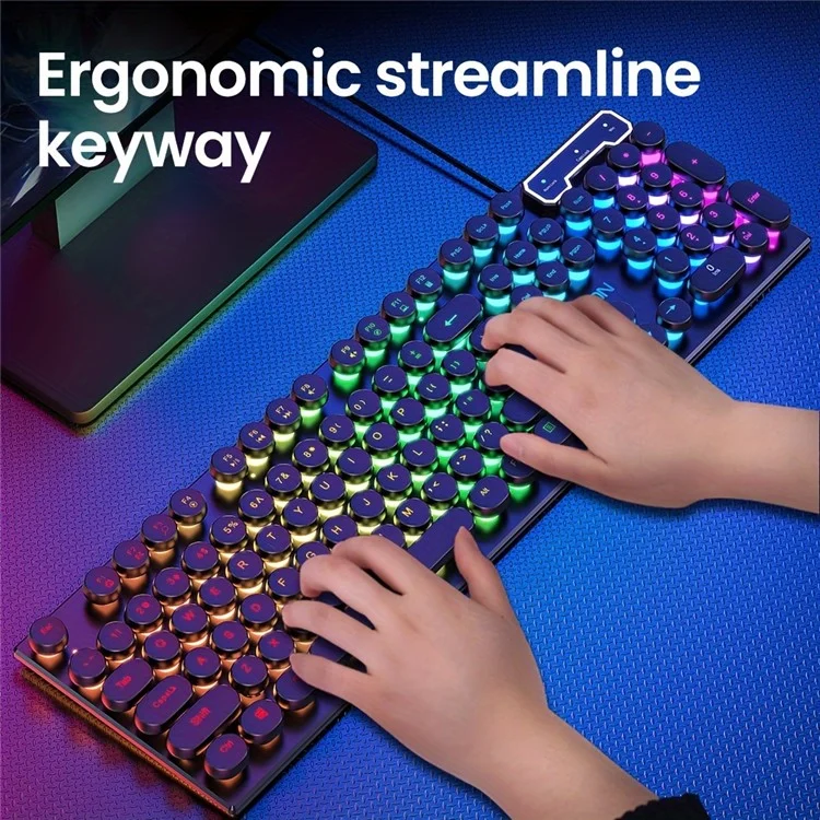 EWEADN GX30 Retro Punk Computer Laptop Keyboard USB Verkabelt Beleuchtetes Gaming-Keyboard - Schwarz / Regenbogenfarben