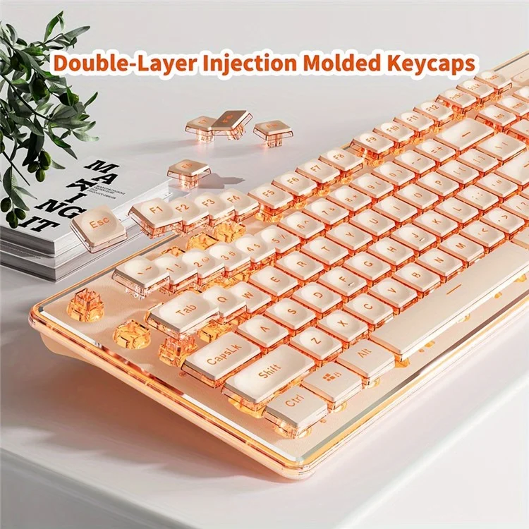 EWEADN V3 Home Office Computer Laptop Mute Keyboard USB Wired Backlit Keyboard - Rose