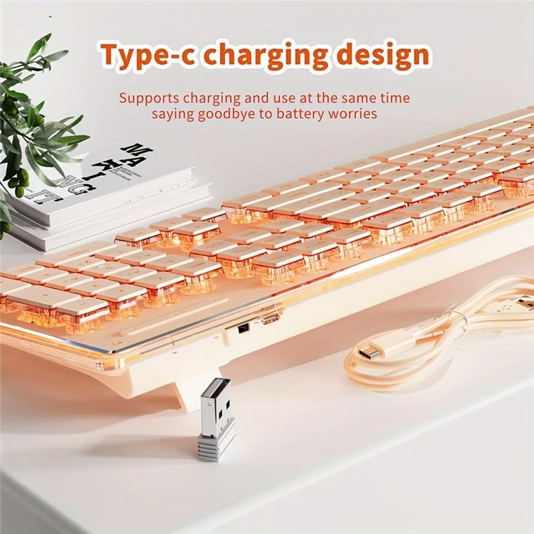 EWEADN V3 Home Office Computer Laptop Mute Keyboard USB Wired Backlit Keyboard - Rose
