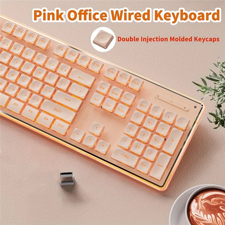 EWEADN V3 Home Office Computer Laptop Mute Keyboard USB Wired Backlit Keyboard - Rose