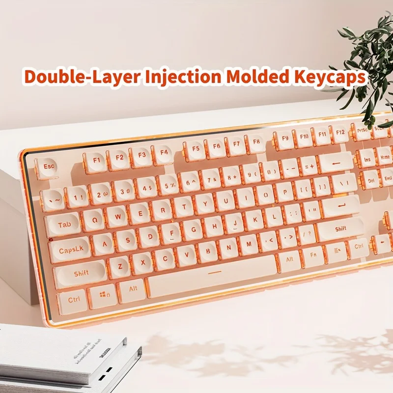 EWEADN V3 Home Office Computer Laptop Mute Keyboard USB Wired Backlit Keyboard - Rose