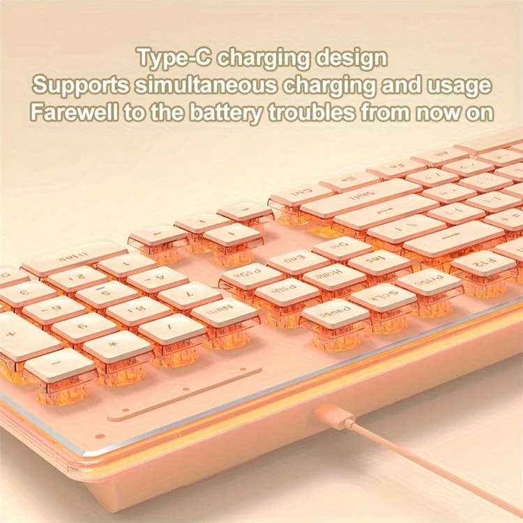EWEADN V3 Home Office Computer Laptop Mute Keyboard USB Wired Backlit Keyboard - Rose