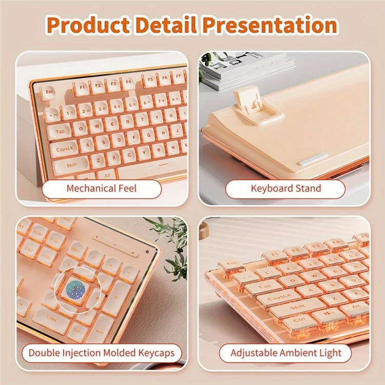 EWEADN V3 Home Office Computer Laptop Mute Keyboard USB Wired Backlit Keyboard - Rose