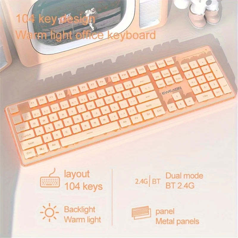 EWEADN V3 Home Office Computer Laptop Mute Keyboard USB Wired Backlit Keyboard - Green