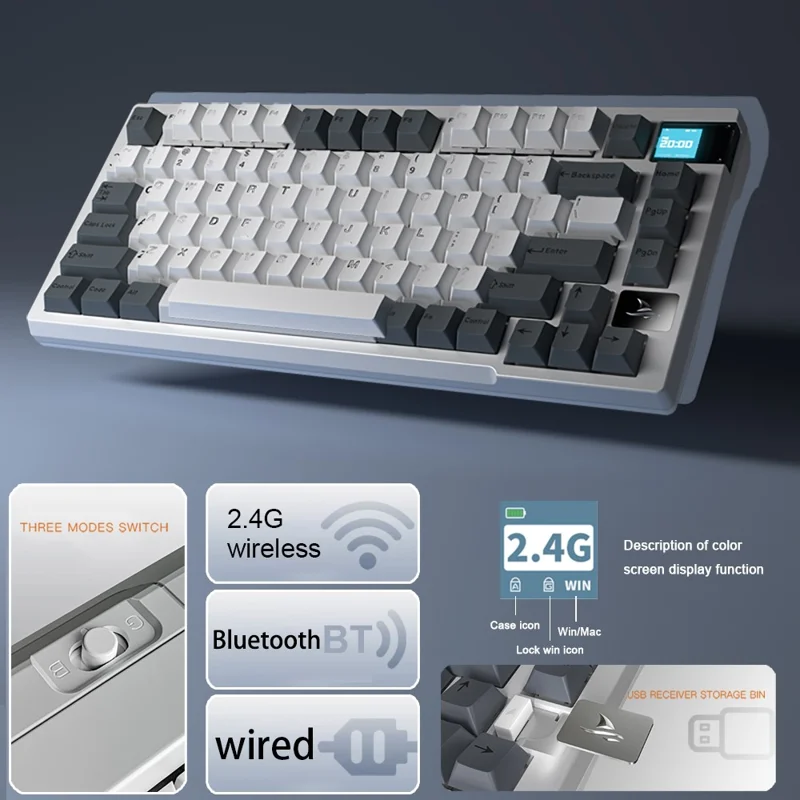 DARMOSHARK K8 Bluetooth-compatible / Wired / 2.4G Wireless Keyboard RGB Backlit Gasket Structure Mechanical Keyboard - Black