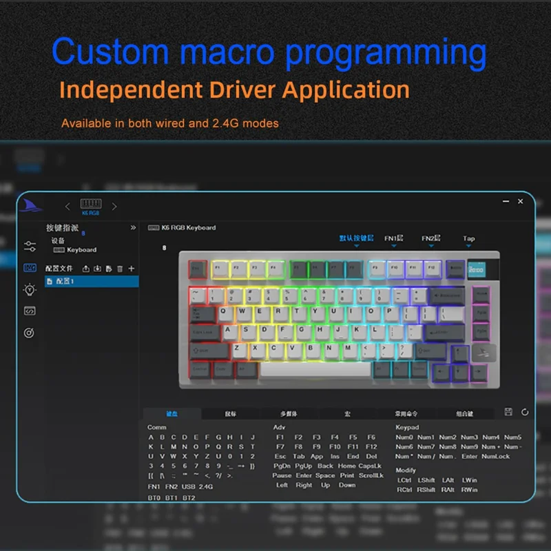 DARMOSHARK K8 Bluetooth-compatible / Wired / 2.4G Wireless Keyboard RGB Backlit Gasket Structure Mechanical Keyboard - Black