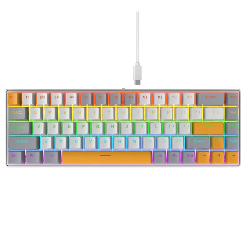 Y-FRUITFUL K68 Color Splicing Wired Keyboard 68-Key RGB Backlit Computer Office Gaming Keyboard - Yellow+Grey+White
