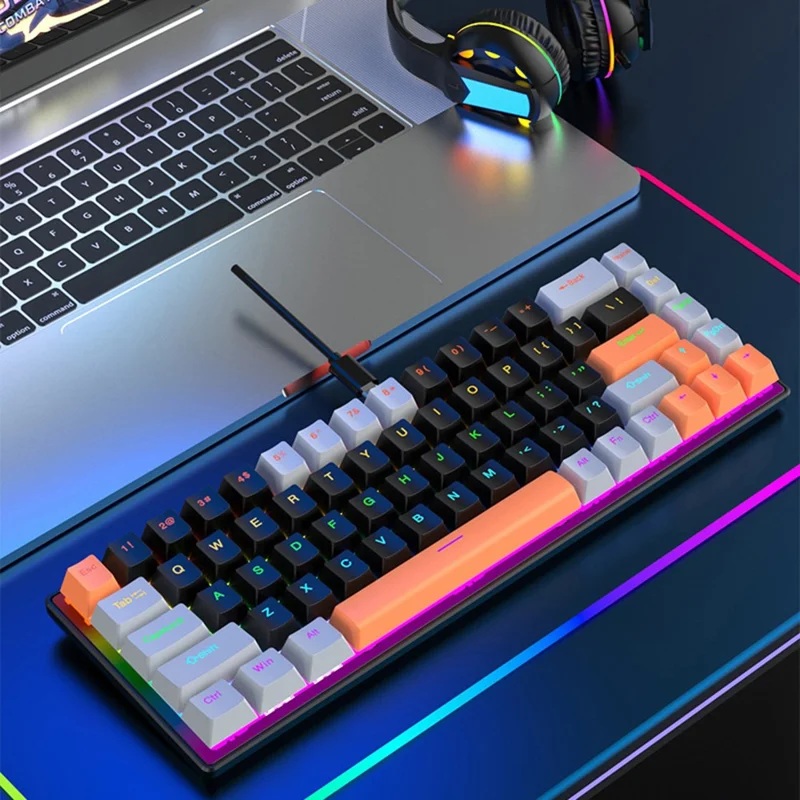 Y-FRUITFUL K68 Color Splicing Wired Keyboard 68-Key RGB Backlit Computer Office Gaming Keyboard - Yellow+Grey+White