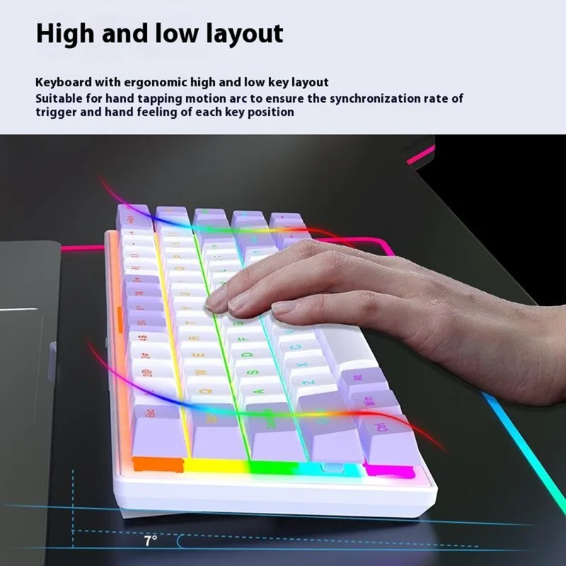 Y-FRUITFUL K68 Color Splicing Wired Keyboard 68-Key RGB Backlit Computer Office Gaming Keyboard - Yellow+Grey+White