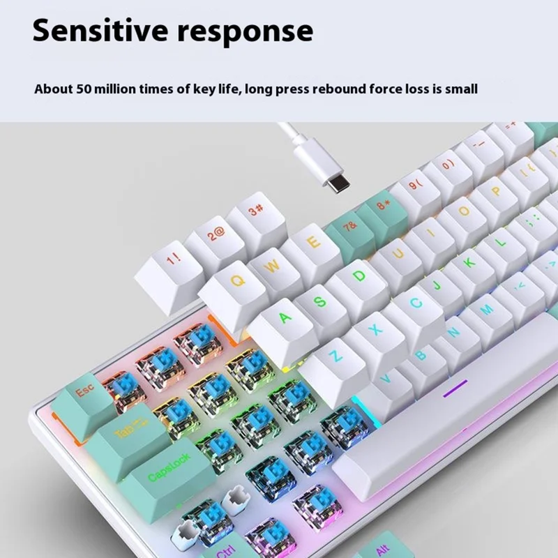 Y-FRUITFUL K68 Color Splicing Wired Keyboard 68-Key RGB Backlit Computer Office Gaming Keyboard - Yellow+Grey+White