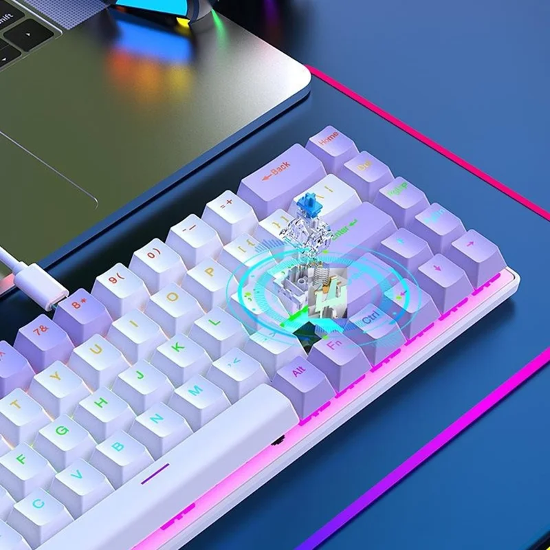 Y-FRUITFUL K68 Color Splicing Wired Keyboard 68-Key RGB Backlit Computer Office Gaming Keyboard - Yellow+Grey+White