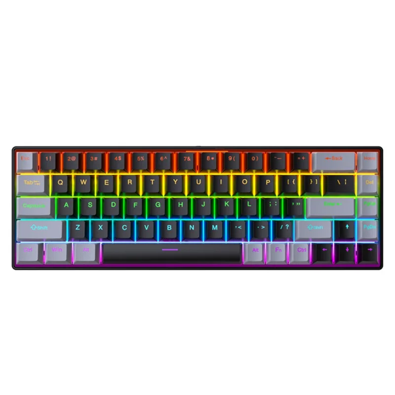 Y-FRUITFUL K68 Color Splicing Wired Keyboard 68-Key RGB Backlit Computer Office Gaming Keyboard - Grey+Black