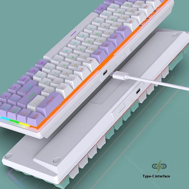 Y-FRUITFUL K68 Color Splicing Wired Keyboard 68-Key RGB Backlit Computer Office Gaming Keyboard - Grey+Black