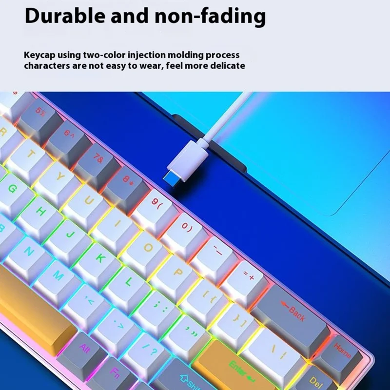 Y-FRUITFUL K68 Color Splicing Wired Keyboard 68-Key RGB Backlit Computer Office Gaming Keyboard - Grey+Black