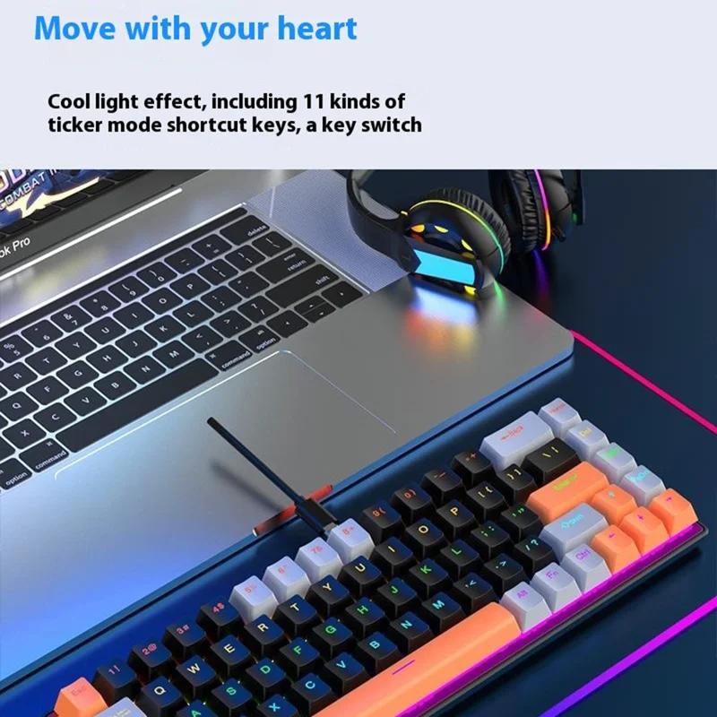 Y-FRUITFUL K68 Color Splicing Wired Keyboard 68-Key RGB Backlit Computer Office Gaming Keyboard - Grey+Black