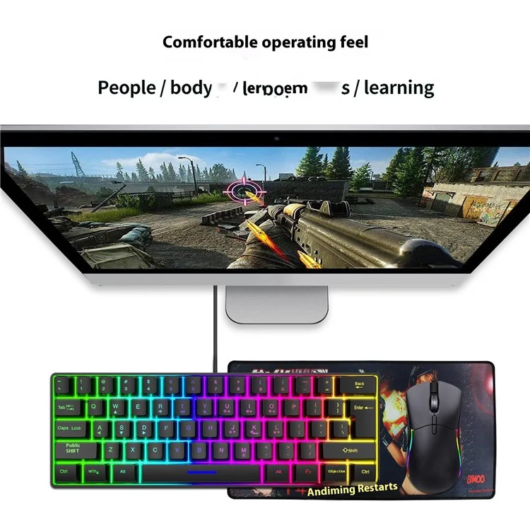Y-fruitful K401 Wired Keyboard 61-ключ RGB Backlit Computer Office Gaming Клавиатура