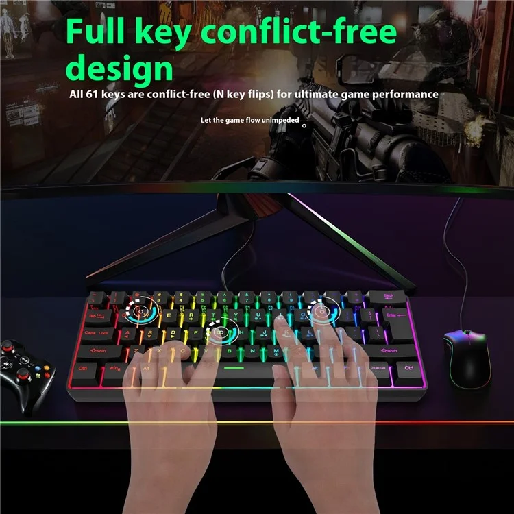 Y-fruitful K401 Wired Keyboard 61-ключ RGB Backlit Computer Office Gaming Клавиатура