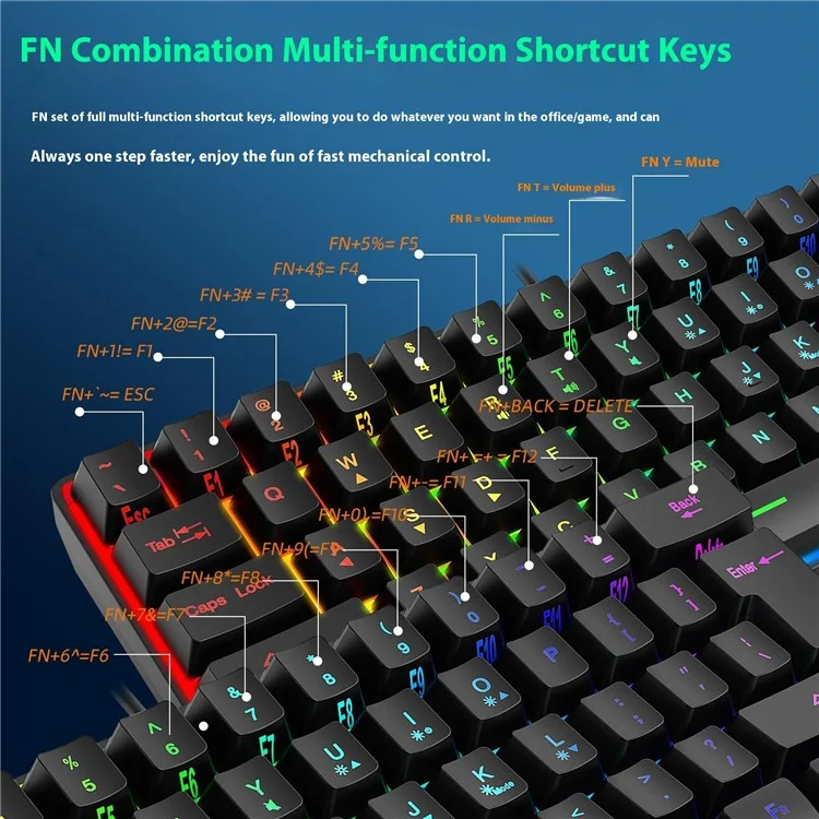 Y-fruitful K401 Wired Keyboard 61-ключ RGB Backlit Computer Office Gaming Клавиатура