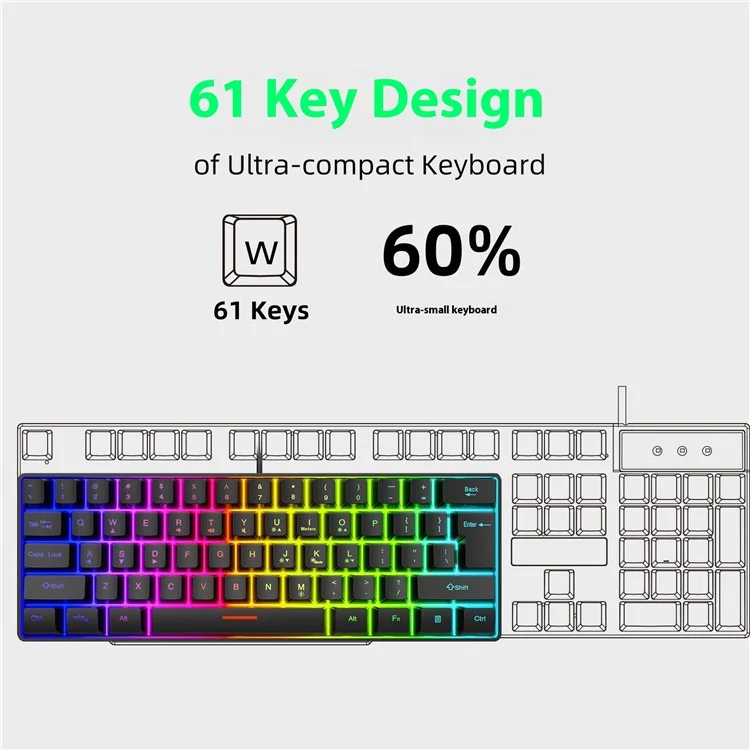 Y-fruitful K401 Wired Keyboard 61-ключ RGB Backlit Computer Office Gaming Клавиатура