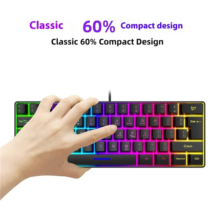 Y-fruitful K401 Wired Keyboard 61-ключ RGB Backlit Computer Office Gaming Клавиатура