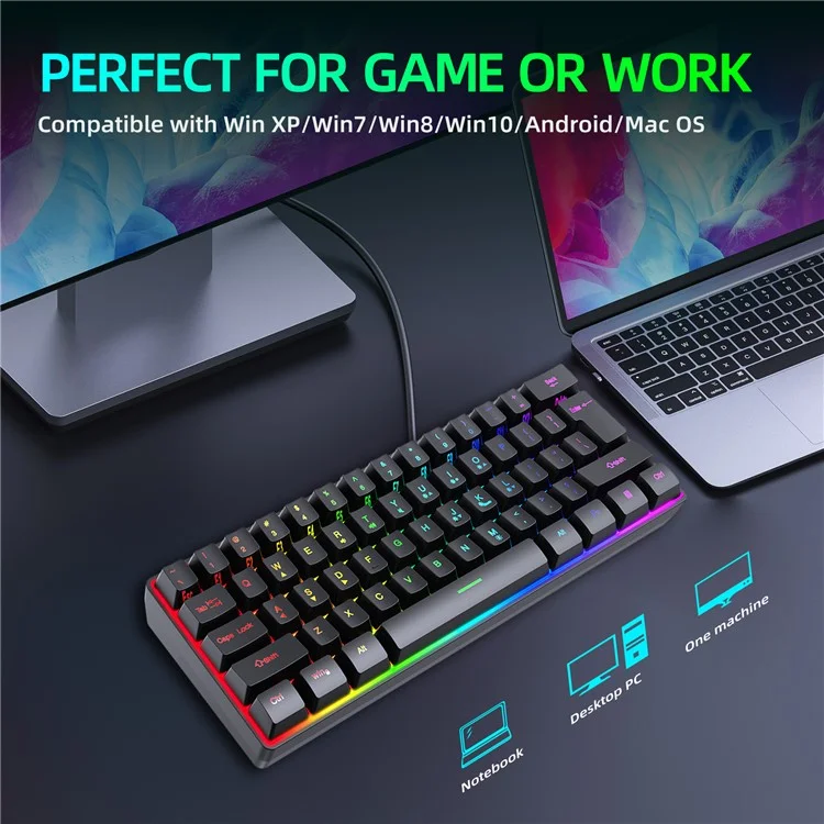 Y-fruitful K401 Wired Keyboard 61-ключ RGB Backlit Computer Office Gaming Клавиатура
