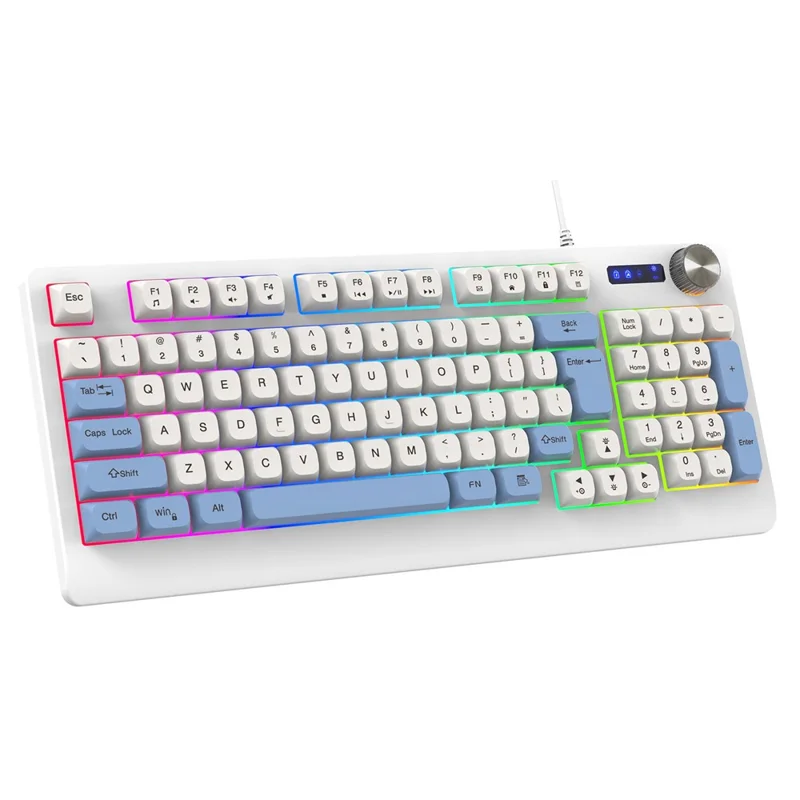 Y-FRUITFUL K93 Color Splicing Wired Keyboard 93-Key RGB Light Office Gaming Computer Keyboard - Blue+White