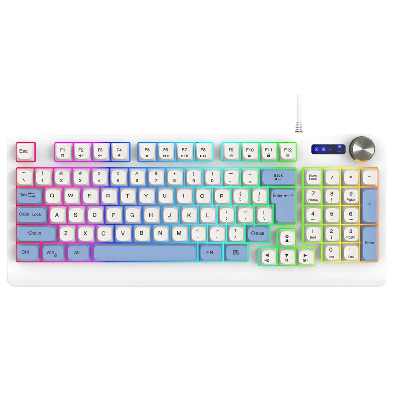 Y-FRUITFUL K93 Color Splicing Wired Keyboard 93-Key RGB Light Office Gaming Computer Keyboard - Blue+White