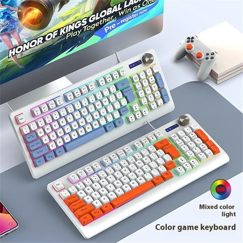 Y-FRUITFUL K93 Color Splicing Wired Keyboard 93-Key RGB Light Office Gaming Computer Keyboard - Blue+White